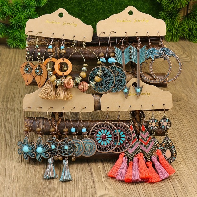 European and American Amazon Hot Selling Earrings Set Flower Circle Water Drop Geometric Tassel Earrings Wholesale