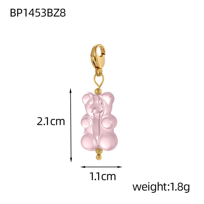 Korean Style Cute Cartoon Pink Bear Pendant Gold Earrings Simple Elegant Versatile Accessories Wholesale