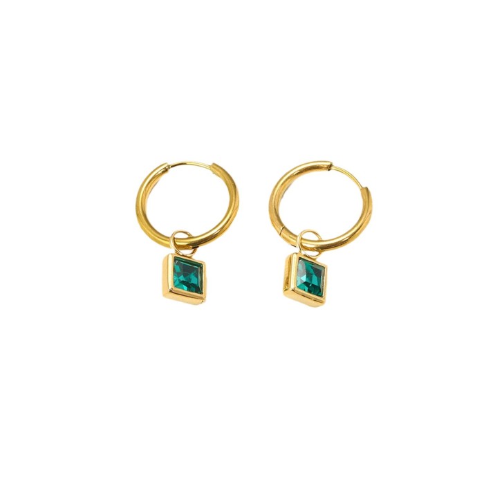 Colorful Zircon Earrings for Women, Style Stainless Steel Square Temperament Ins Earrings, Hoop Earrings for Women, J...