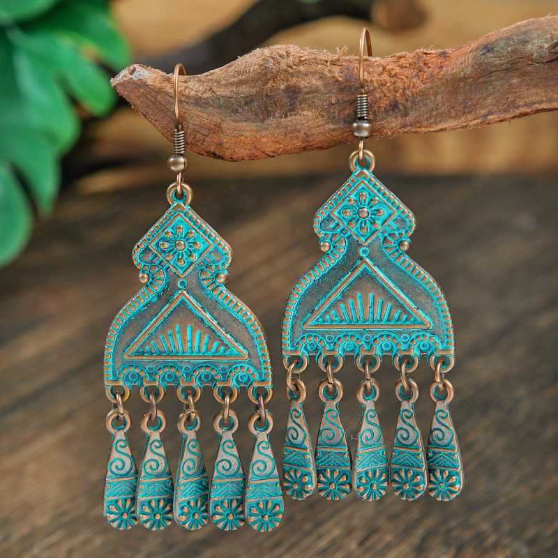 Cross-Border Earring Set European and American Jewelry Wholesale Bohemian Ethnic Style Earrings Plum Blossom Turquoise Earrings for Women