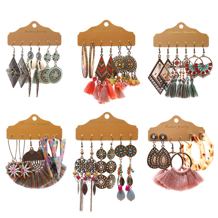 Fashion Tassel Earrings Personality Exaggerated Hoop Earrings Multi-piece Set Versatile Accessories Factory Direct Sa...