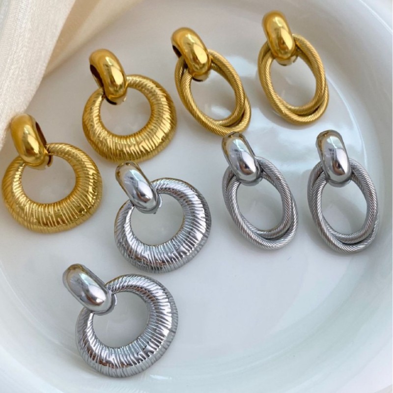 European and American Cross-Border INS Fashion Personality Stainless Steel Earrings Stainless Steel Hoop Texture Earrings Jewelry Wholesale