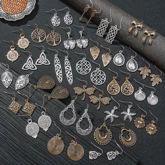 Hot-Selling Ancient Silver Earring Set Ethnic Style Simple Versatile Geometric Personality Ear Jewelry Factory Direct...