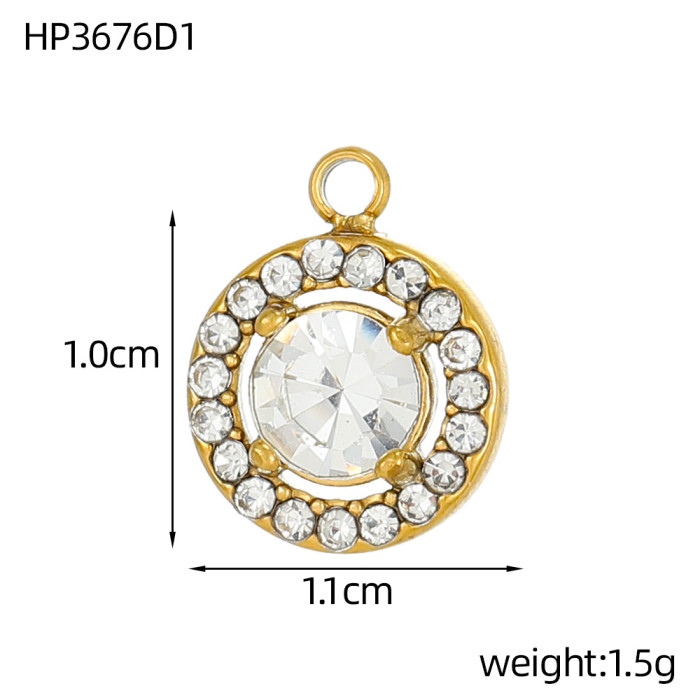 Geometric Round Oval Zircon Necklace Pendant Horse Eye Heart Stainless Steel DIY Jewelry Accessories Wholesale