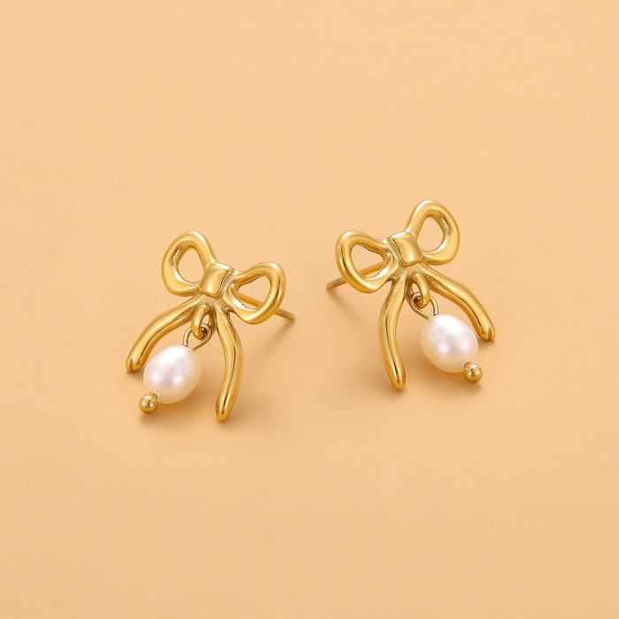 Fashion Exquisite Versatile Niche High-End Stainless Steel Plated Simple Gold Bow Necklace Wholesale