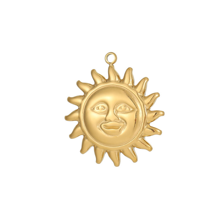Retro Baroque Stainless Steel Sun Element Star Round Pendant DIY Pendant Personality Hip Hop Earrings Accessories