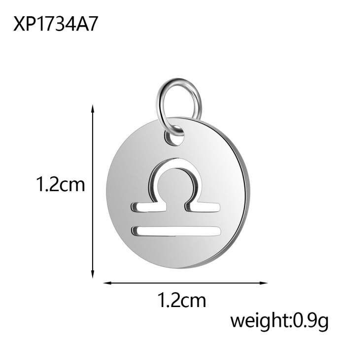 New Stainless Steel 12 Zodiac Hollow Round Pendant DIY Bracelet Necklace Small Charm Accessories Wholesale