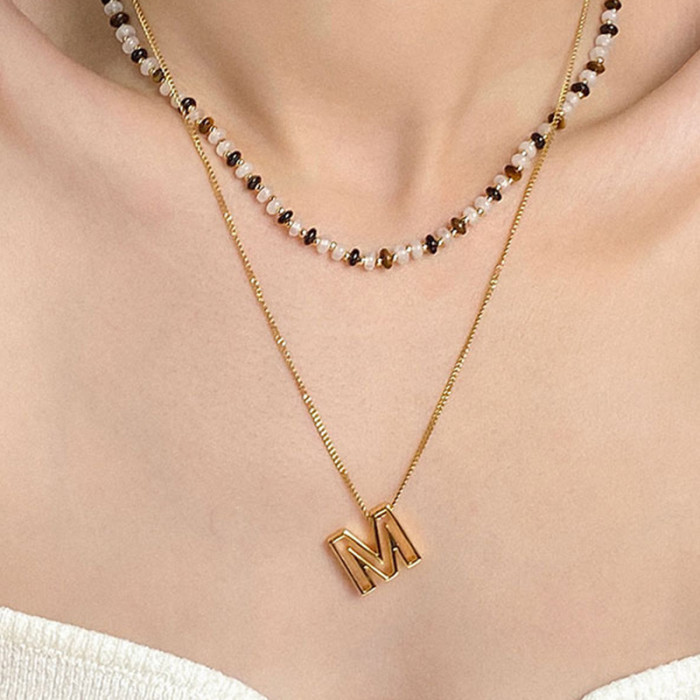 26 Letter Necklace for Women Stainless Steel Initial Pendant Light Luxury High-End Gold Clavicle Chain