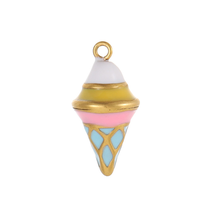 Stainless Steel DIY Fruit Strawberry Ice Cream 3D Pendant Necklace Vacuum Plated Accessories Jewelry Wholesale