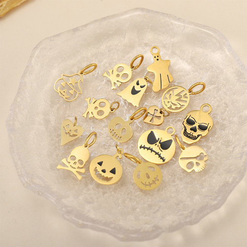 European and American Cross-Border Halloween Accessories New Stainless Steel Skull Pendant Earrings Necklace Pendant Accessories Wholesale