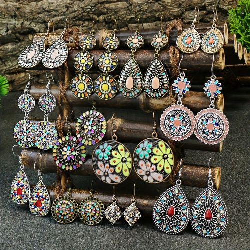 Cross-Border Hot Sale Personality Oil Drop Earrings Bohemian Ethnic Style Geometric Water Drop Shape Earrings Alloy Ear Jewelry Wholesale