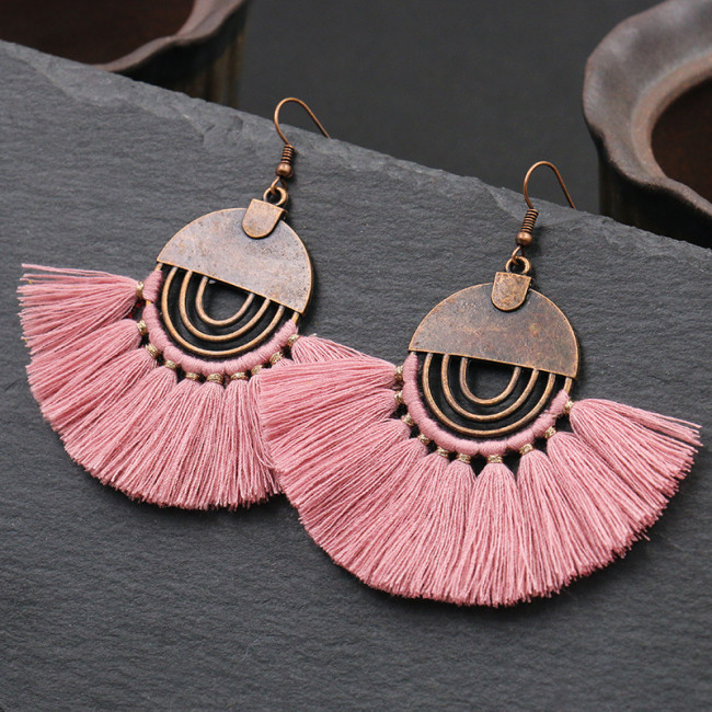 Style Bohemian Tassel Earrings Fashion Hollow Fan-shaped Earrings Women's Jewelry Wholesale