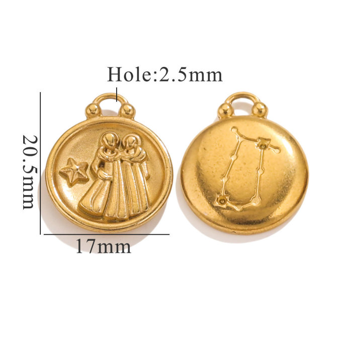 Hot-Selling Fashion Zodiac 18K Gold Pendant Bracelet Necklace Accessories Titanium Steel DIY Jewelry Components