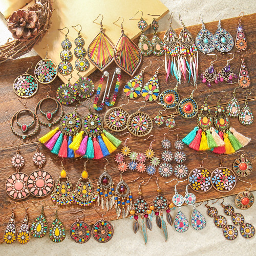 New Hot-Selling Fashion Ethnic Style Earrings Yunnan Travel Vacation Style Colorful Ear Jewelry Yiwu Street Vendor Wholesale for Women