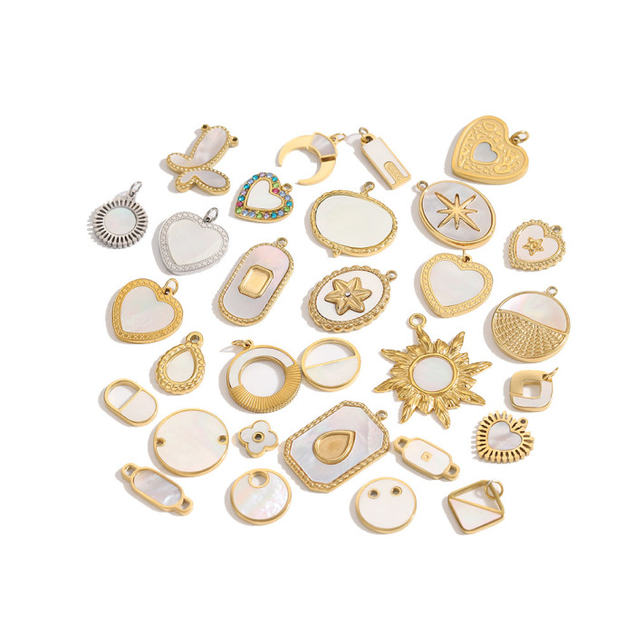 Hot Selling Stainless Steel Gold Plated Heart Geometric Pendant DIY Jewelry Earrings Necklace Bracelet Accessories