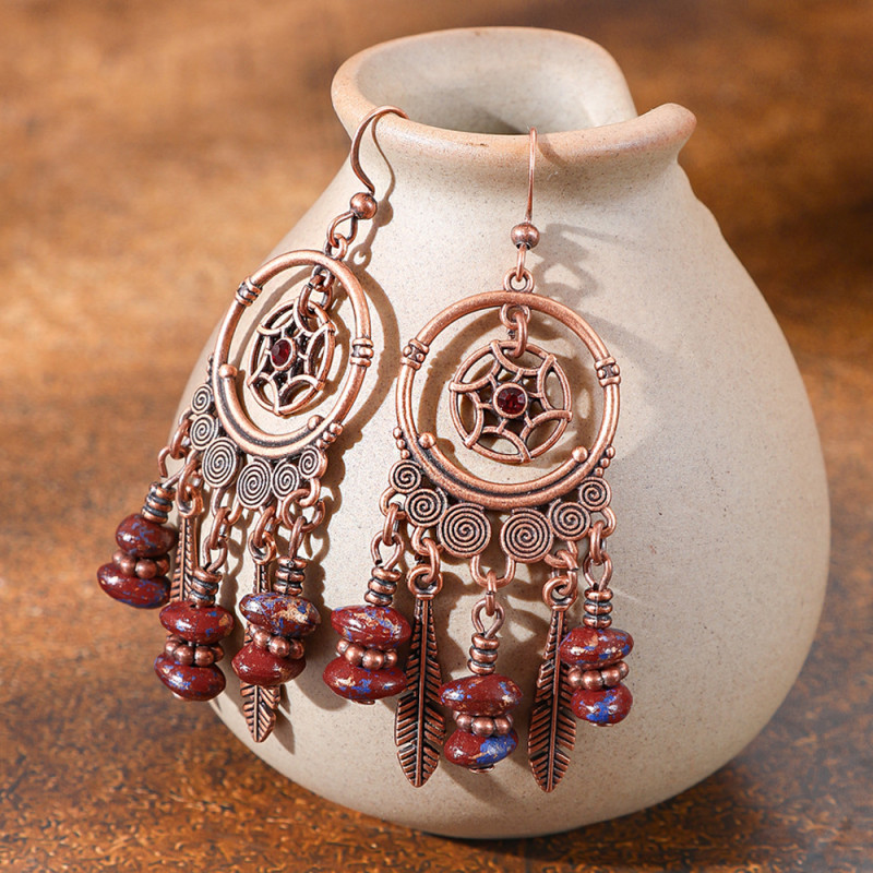 Bronze Dreamcatcher Tassel Earrings Women's Niche High-end Design Palace Style Earrings Jewelry Wholesale