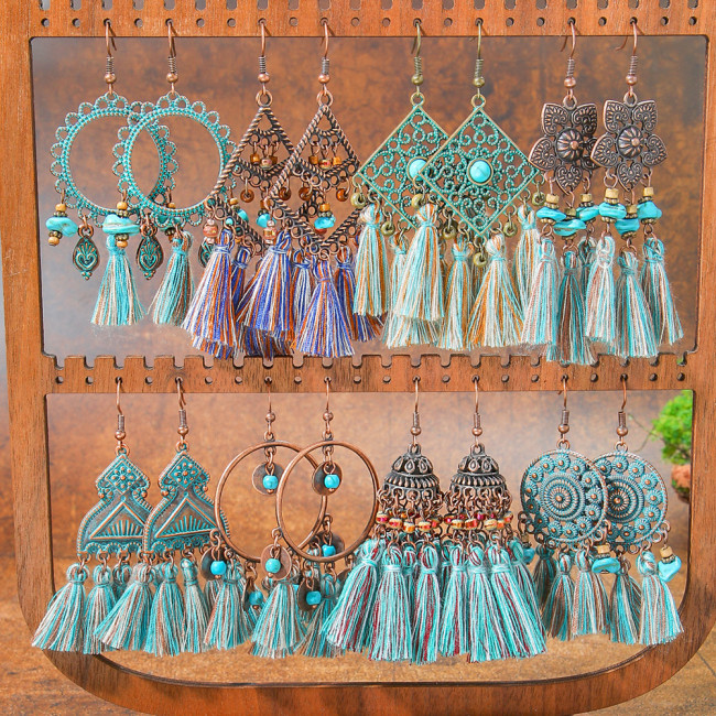 Cross-border Exclusive Bohemian Handmade Tassel Earrings Ethnic Style Long Earrings Summer Beach Vacation Accessories