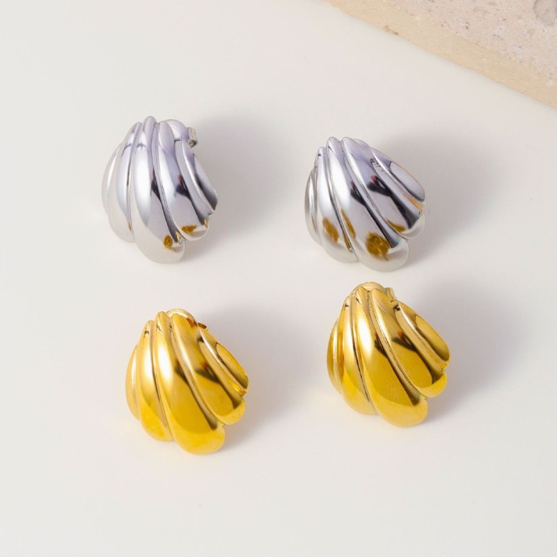 Cross-Border Hot Sale Simple Fashion Retro Shell Geometric Three-Dimensional Stainless Steel Titanium Steel Earrings Jewelry Wholesale