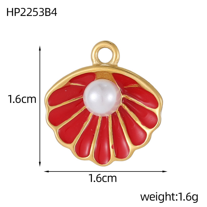 Colorful Stainless Steel Oil Drop Cute Shell Leaf Pendant DIY Bracelet Bag Charm Accessories Wholesale