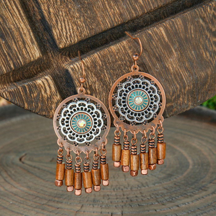 Vintage Fashion Bohemian Style Handmade Tassel Earrings Original Design Heart-shaped Geometric Earrings Feather Drop...