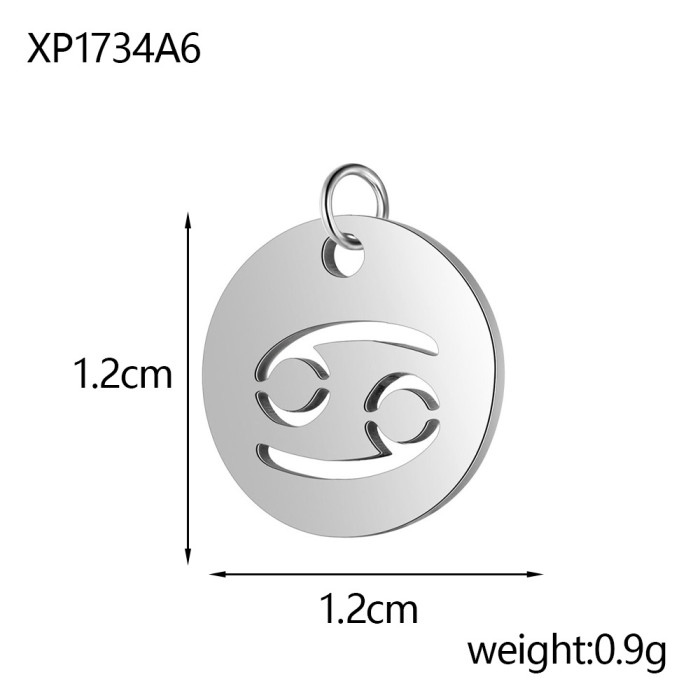 New Stainless Steel 12 Zodiac Hollow Round Pendant DIY Bracelet Necklace Small Charm Accessories Wholesale