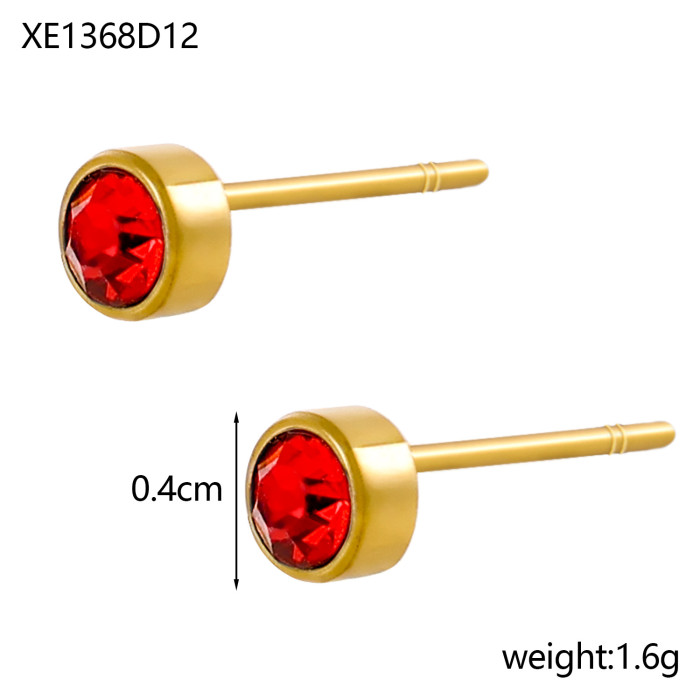 Amazon Cross-Border Hot-Selling Round December Colorful Zircon Small Earrings Stainless Steel Earrings Jewelry Wholesale