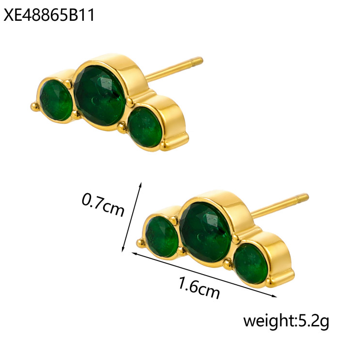 Cross-Border Hot-Selling Colorful Zircon Birthday Stone Earrings Versatile Stainless Steel 18K Gold Plated Non-Fading Titanium Steel Studs