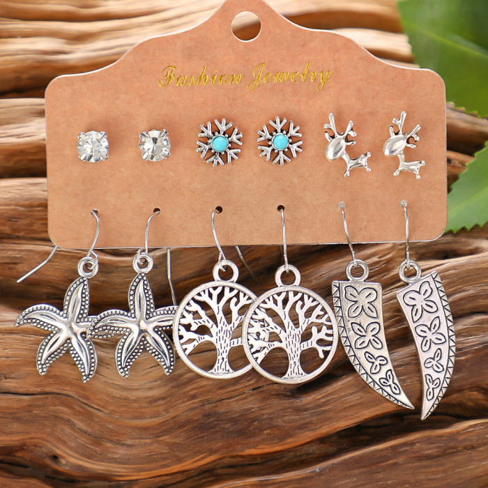 European and American Creative Alloy Inlaid Diamond Hollow Oil Drop Earrings Travel Vacation Earrings Vintage Ethnic Style Stud Earrings Wholesale