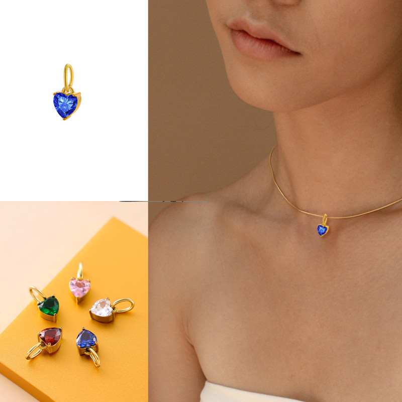 INS Small and Exquisite Stainless Steel Heart-shaped Zircon Pendant DIY Jewelry Accessories Necklace Jewelry Pendant Wholesale