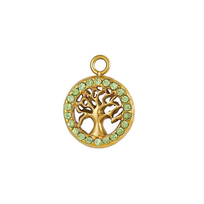 DIY Jewelry Accessories Stainless Steel Micro Pave Zircon Round Hollow Tree of Life Pendant DIY Jewelry Accessories W...