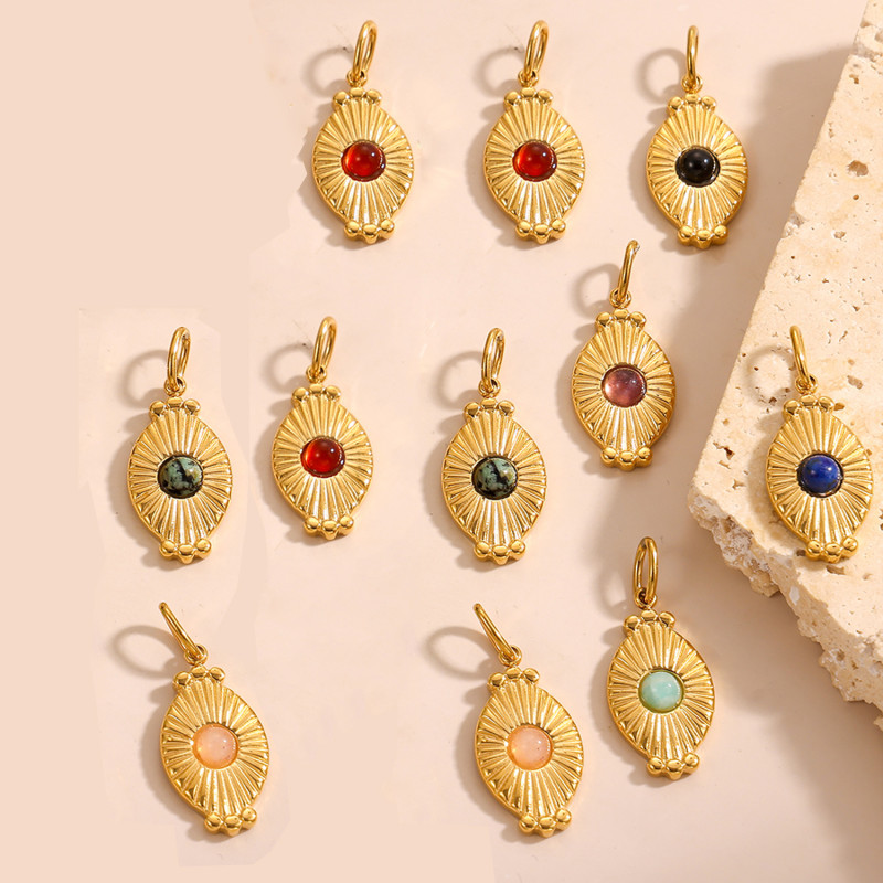 European and American INS Style Light Luxury High-End Natural Stone Inlaid Titanium Steel Pendant French Retro Stainless Steel DIY Jewelry Accessories