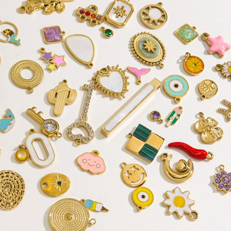 Personalized Fashion Cute DIY Jewelry Accessories 14K Gold Stainless Steel Oil Drop Inlaid Diamond White Shell Natural Stone Jewelry Pendant