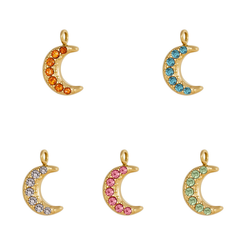 European and American Cross-Border Hot Sale New Exquisite Zircon Moon Stainless Steel Pendant Jewelry DIY Accessories Wholesale