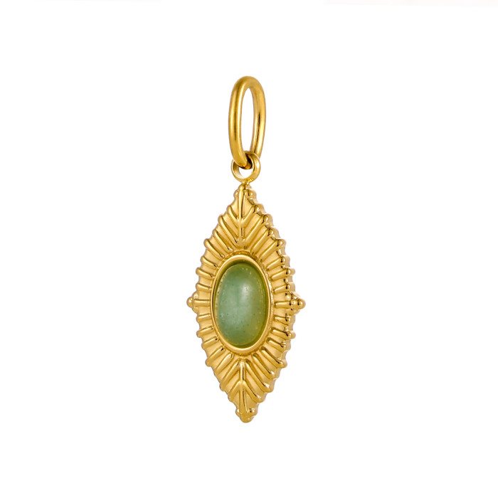 French Retro Oval Leaf Texture Inlaid Colorful Faceted Natural Stone Stainless Steel DIY Jewelry Accessories Wholesale