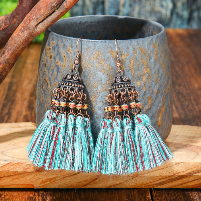 Cross-border Exclusive Bohemian Handmade Tassel Earrings Ethnic Style Long Earrings Summer Beach Vacation Accessories