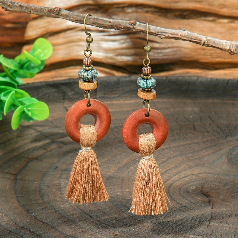 Unique Fashion Versatile Long Tassel Earrings Creative Wooden Earrings European and American Style Exaggerated Earrings Wholesale
