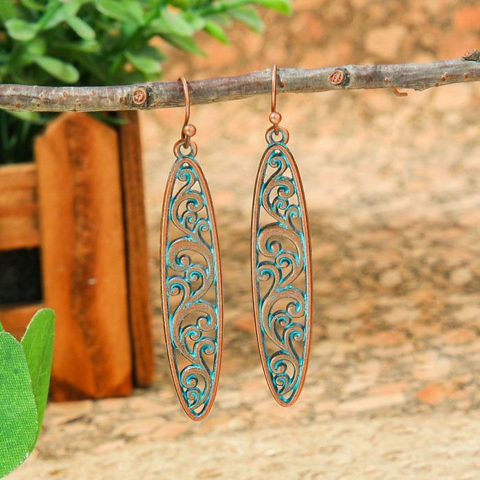 New Hot Sale Simple Personality Ethnic Vacation Style Earrings Vintage Geometric Hollow Exquisite Ear Jewelry Wholesale