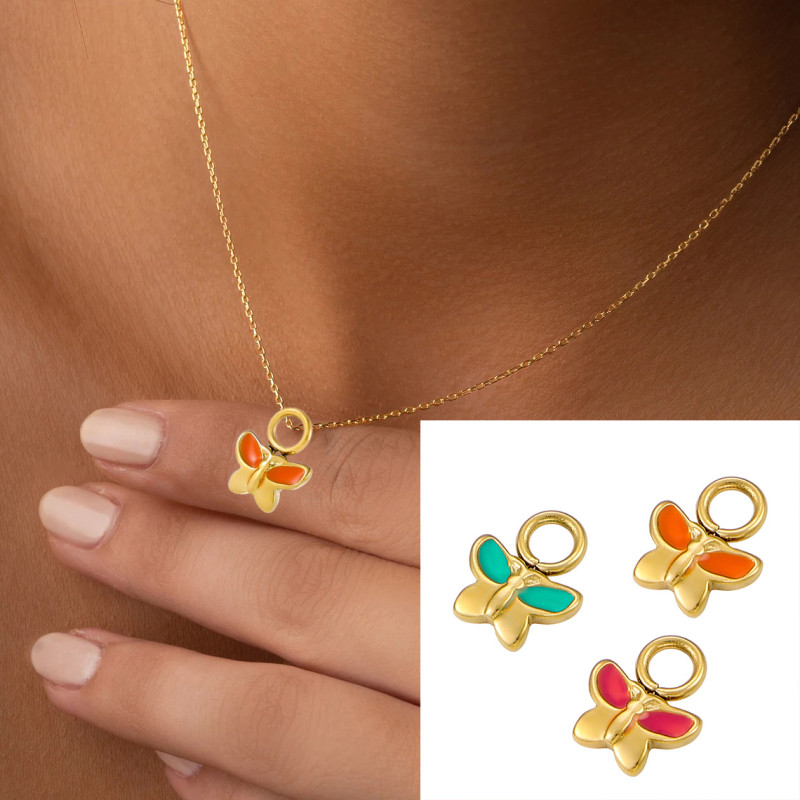 European and American Cross-Border New Colorful Butterfly DIY Stainless Steel Jewelry Accessories Oil Drop Accessories Keychain Pendant Jewelry