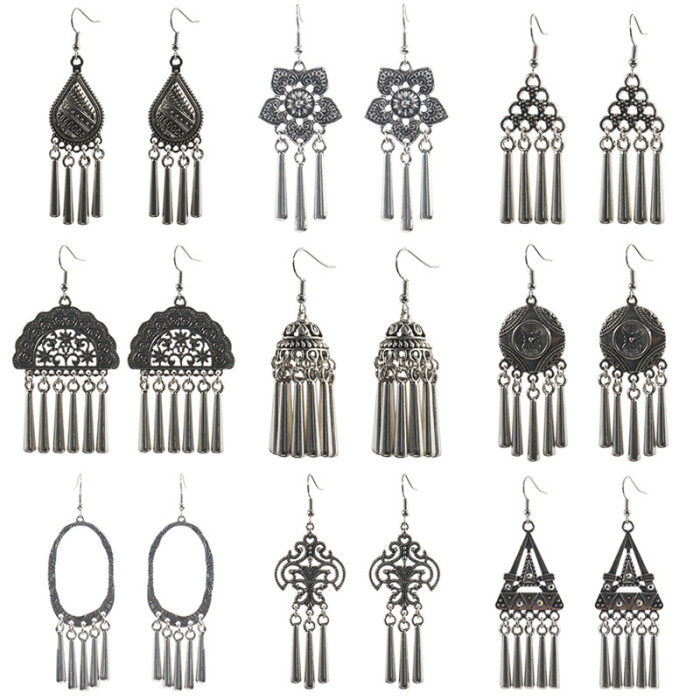 Ethnic Style Silver Earrings for Women Yunnan Miao Style Tibetan Silver Peacock Flower Leaf Accessories Baroque Earrings Wholesale