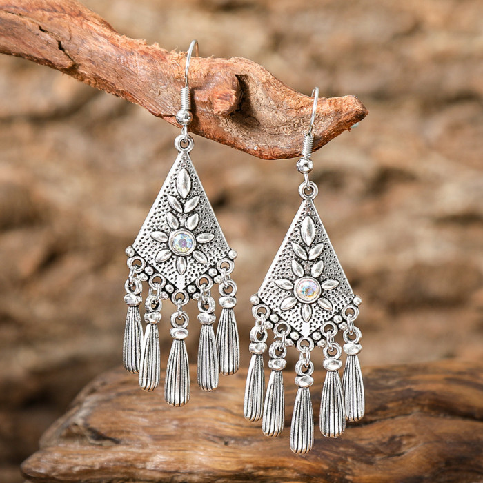 Ethnic Style Silver Earrings for Women Yunnan Miao Style Tibetan Silver Peacock Flower Leaf Accessories Baroque Earrings Wholesale
