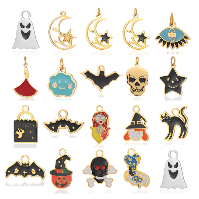 Hot-Selling Halloween Accessories Keychain Ghost Pendant Accessories DIY Stainless Steel Oil Drop Accessories Wholesa...