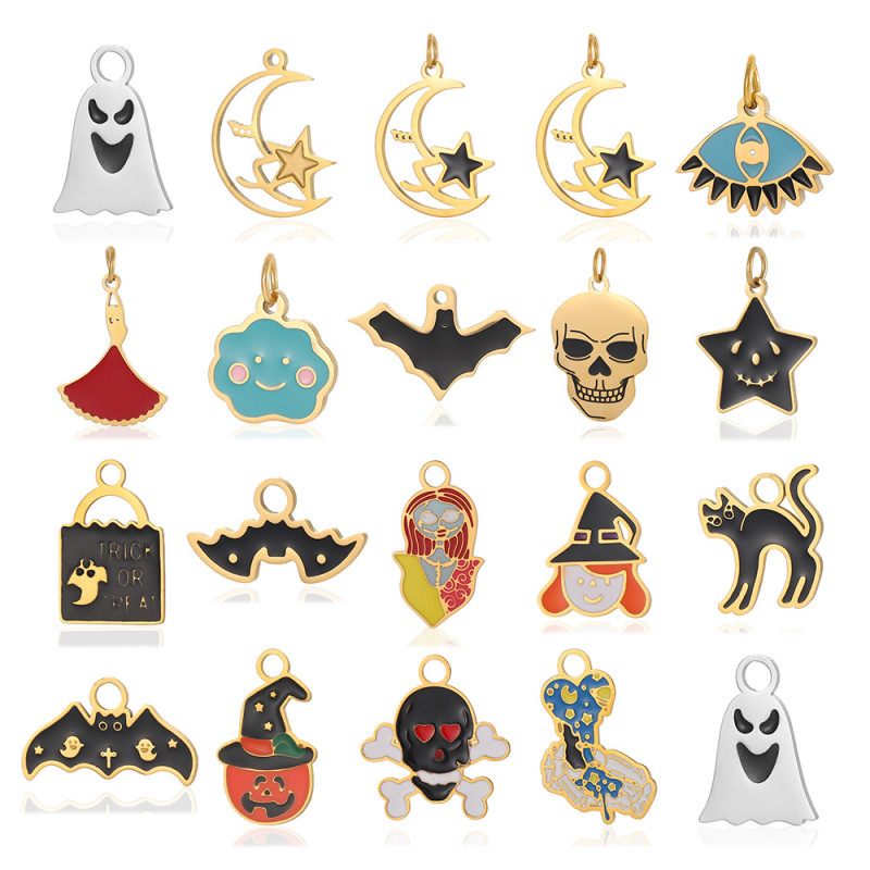 Cross-Border Hot-Selling Halloween Accessories Keychain Ghost Pendant Accessories DIY Stainless Steel Oil Drop Accessories Wholesale