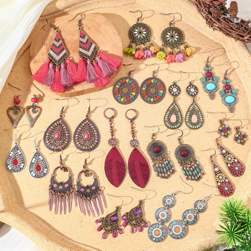 Vintage Ethnic Style Colorful Oil Drop Earrings Bohemian Exotic Design Versatile Jewelry Manufacturer