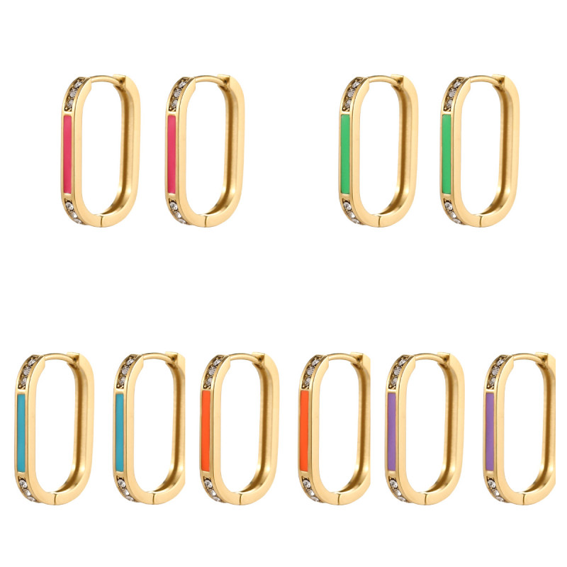 European and American Cross-Border AliExpress Oil Drop Colorful Hoop Micro Pave Zircon Earrings Ear Clips Personality Versatile Ear Jewelry