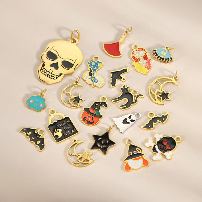 Hot-Selling Halloween Accessories Keychain Ghost Pendant Accessories DIY Stainless Steel Oil Drop Accessories Wholesa...