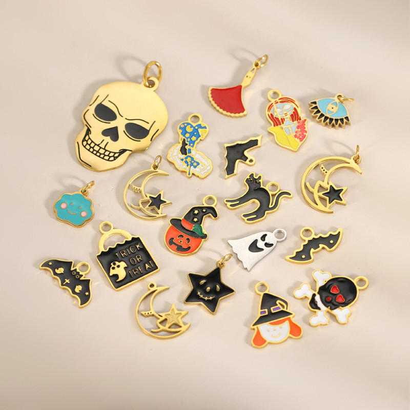 Cross-Border Hot-Selling Halloween Accessories Keychain Ghost Pendant Accessories DIY Stainless Steel Oil Drop Accessories Wholesale