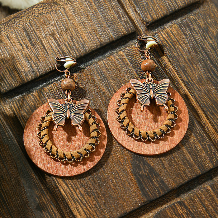 Cross-Border Hot Sale Retro Bohemian Style Simple Design Coffee Color Butterfly Earrings Versatile Niche Earrings Wholesale
