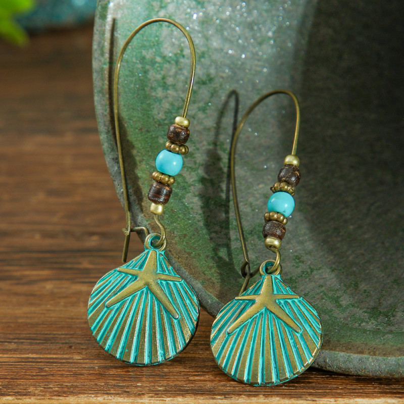 Cross-Border Earrings Ancient Bronze Metal Exaggerated Carved Earrings for Women Bohemian Retro Element Earrings Manufacturer Wholesale