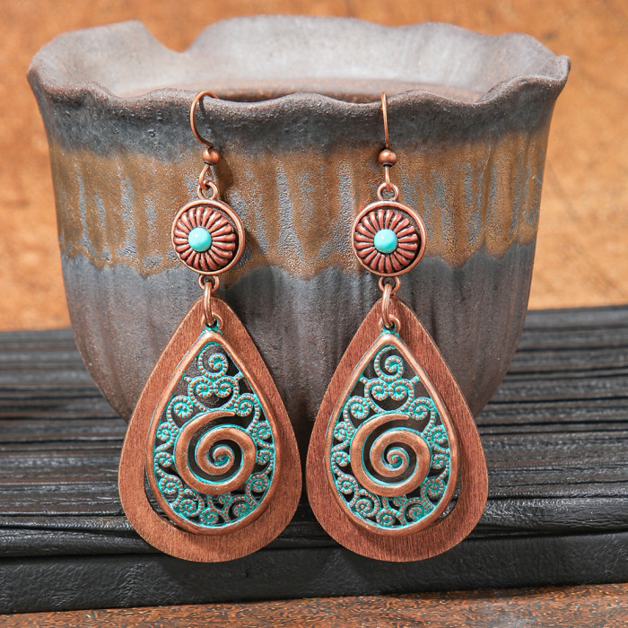 Amazon Cross-Border Jewelry Wholesale Fashion Retro CCB Personality Alloy Geometric Earrings Vacation Style Wooden Drop Earrings