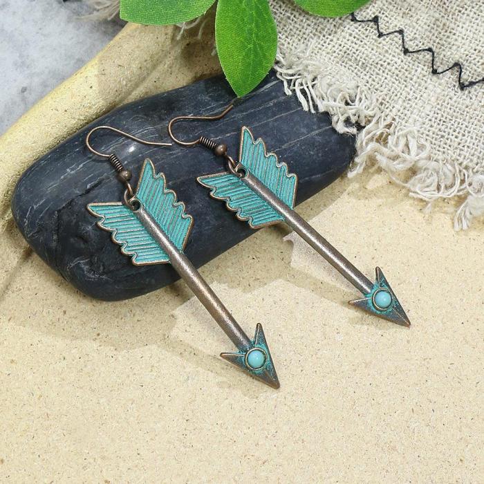 Earrings Vintage Ear Jewelry Simple Minimalist Style Leaf Round Hollow Turquoise Drop Earrings Wholesale Manufacturer
